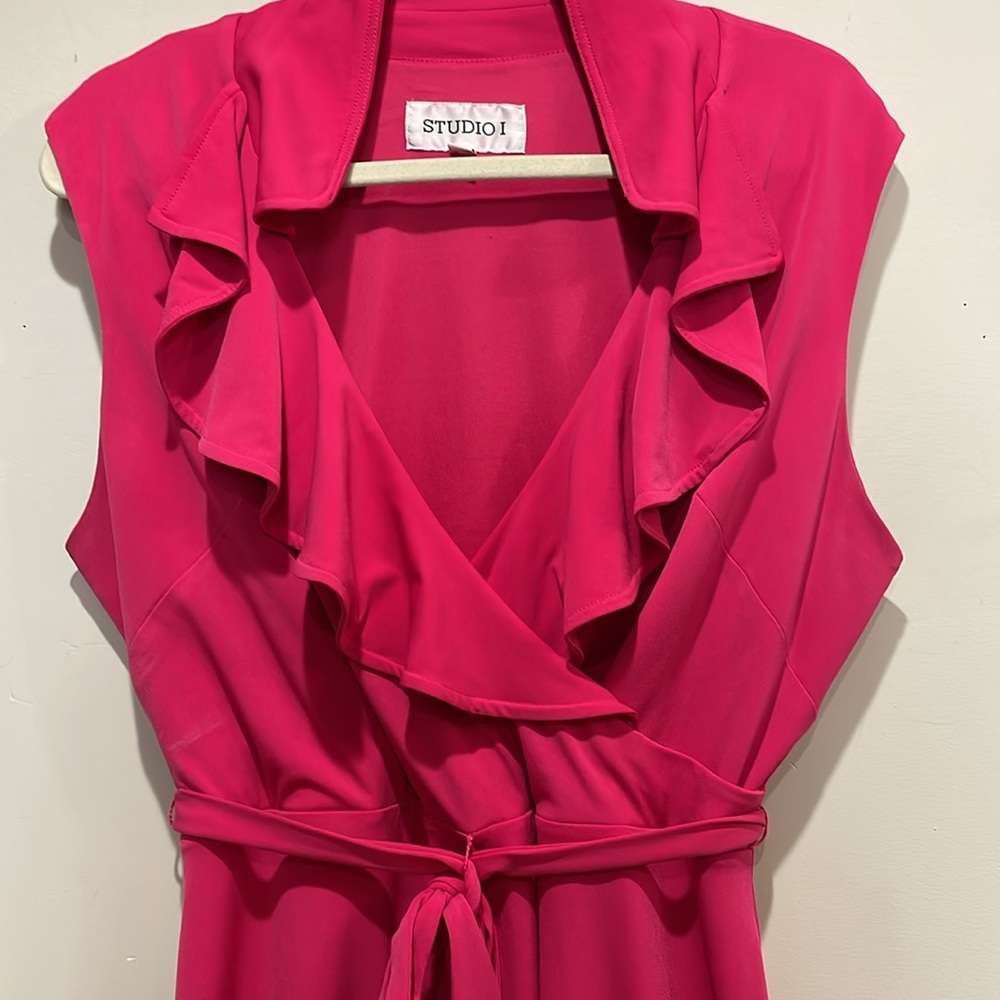 Studio One Hot Pink Ruffle Wrap Dress - Picture 4 of 11